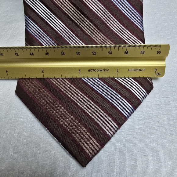 Claiborne 100% Imported Silk Brown Blue Cream Diagonal Striped Tie Vintage Nwt - Picture 5 of 6